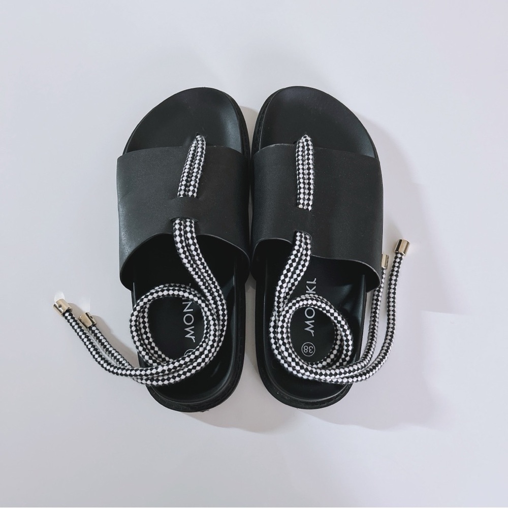 Monki Ankle Lace-up PU Leather Thong Beach Sandals